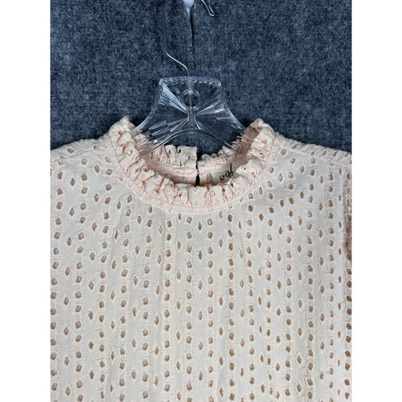 Wishing Waves Eyelet Mini Dress Small Peach Drop Waist Cottage Spring Easter - Picture 6 of 8